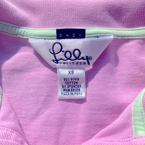 LILLY PULITZER Light Pink Polo Shirt w/Lime Green Embroidered Palm Tree -Size XS - Picture 3 of 3